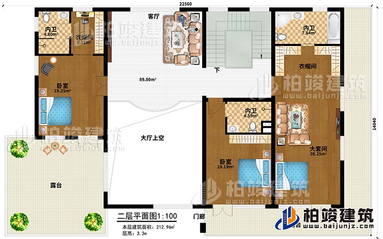 二层农村现代别墅设计图纸,有娱乐室,健身房18x12米