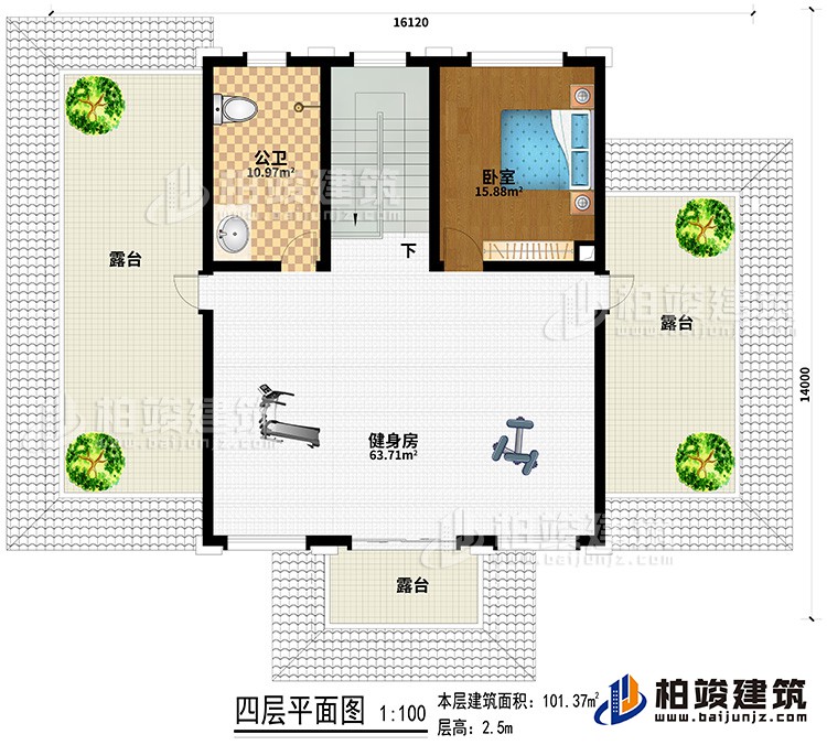 新款农村四层别墅设计图纸及效果图，外立面清新别致BZ412-新中式风格