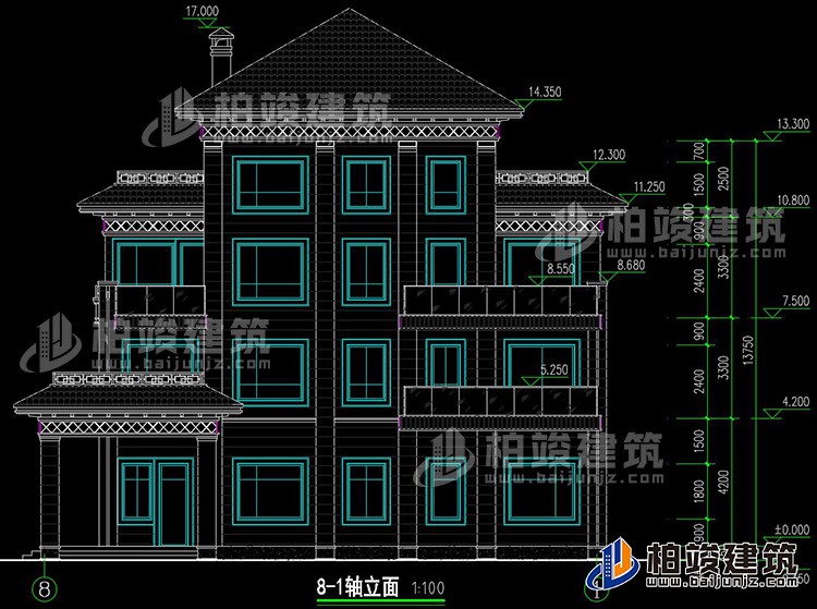 新款农村四层别墅设计图纸及效果图，外立面清新别致BZ412-新中式风格