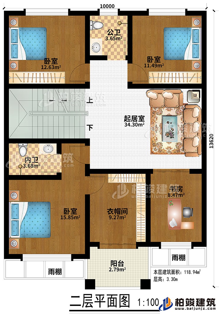 农村三层120平米房屋及效果图,造价20万