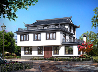 农村新中式二层半小别墅设计图BZ3637-新中式风格