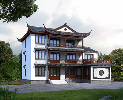 农村三层中式仿古别墅设计图BZ3698-新古典风格