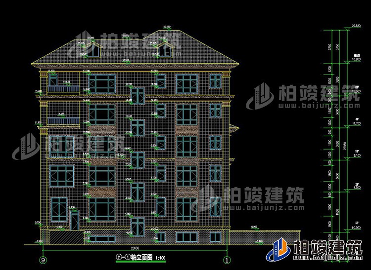 农村五层自建房设计效果图有电梯及地下车库BZ506-新中式风格